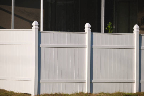 istock White plastic fence for back yard protection and privacy 1447377240