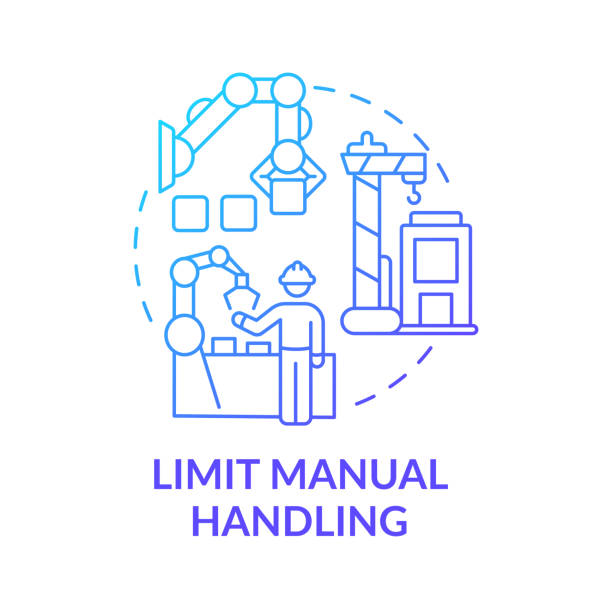 illustrazioni stock, clip art, cartoni animati e icone di tendenza di limita la gestione manuale icona del concetto di sfumatura blu - manual handling