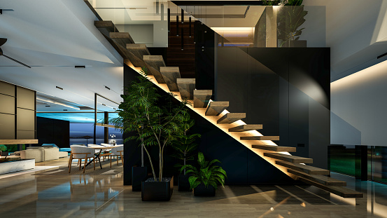 Contemporary modern stair background with staircase handle