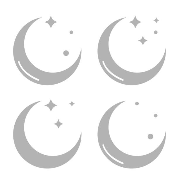 moon and stars icon on white background, vector illustration moon and stars icon on white background, vector illustration crescent moon stock illustrations