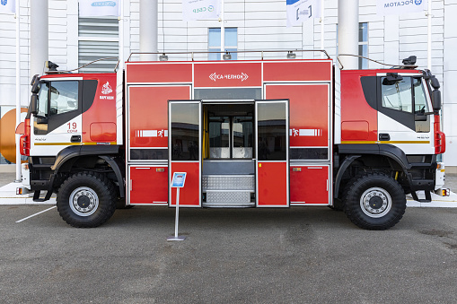 Sochi-Russia - 01.12.2022: Fire and rescue vehicle Shuttle for first aid.