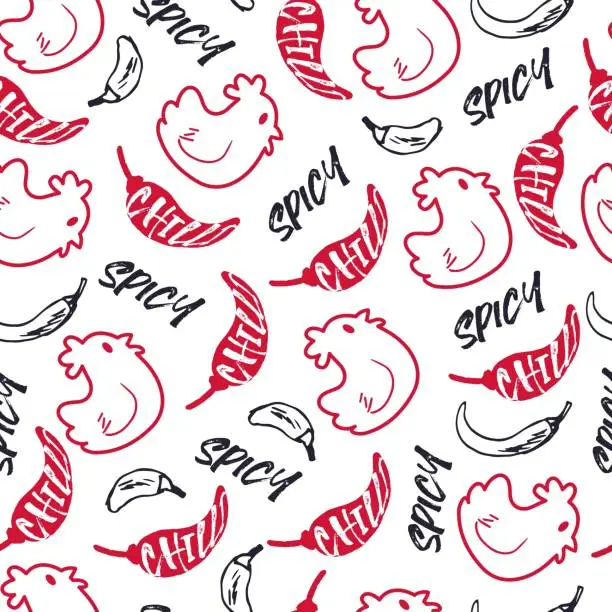 Vector illustration of Hot Delicious Spicy Chicken Meat Dish Vector Graphic Seamless Pattern