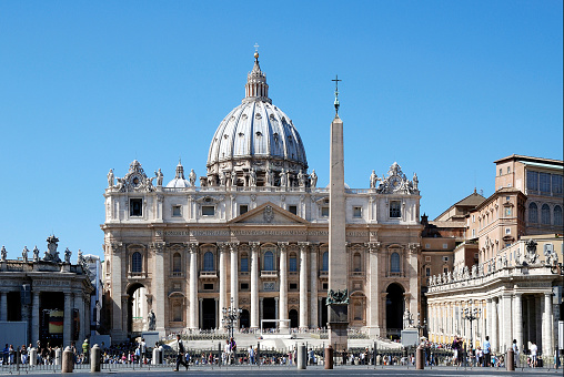 People in Saint Peters square in front of Saint Peters Basilica at the Vatican in Rome - Italy.
