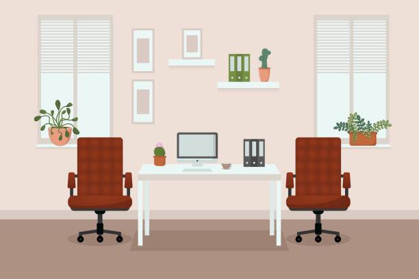 illustrazioni stock, clip art, cartoni animati e icone di tendenza di web - office furniture open plan desk