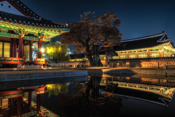 Wonju Gangwon Gamyeong or also called gangwon province administration building taken at night. Famous Joseon era historic site in Wonju, South Korea. Taken on November 11 2022