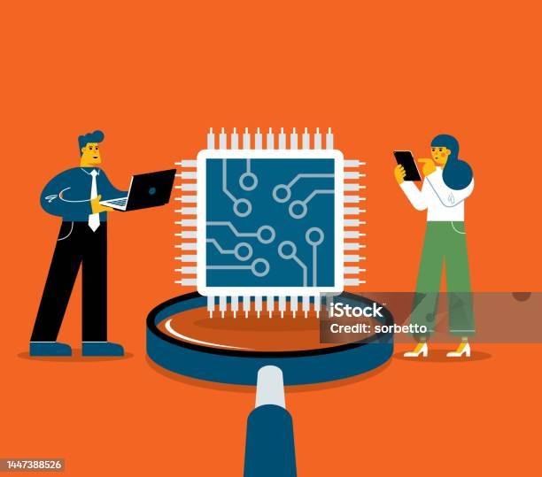 Microchip Magnifier Microchip Magnifying Glass Stock Illustration - Download Image Now ...