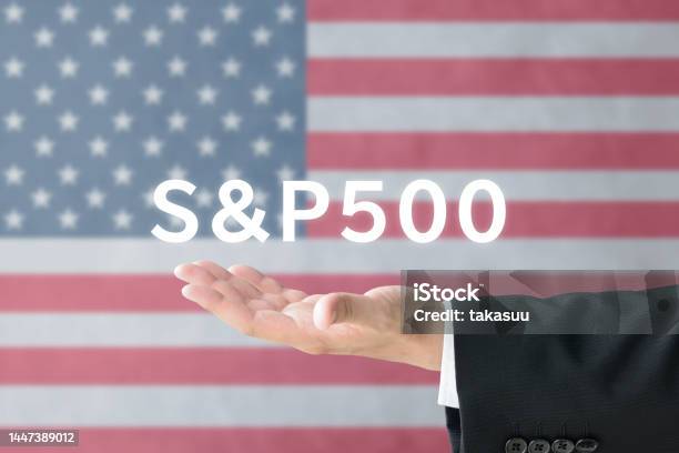 Busienss Mans Hand And Sp 500 Word On American National Flag Background Stock Photo - Download Image Now
