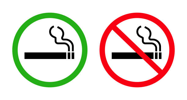 Smoking permitted and smoking prohibited sign icon set. Tobacco icon set. Vector. Smoking permitted and smoking prohibited sign icon set. Tobacco icon set. Editable vector. chewing tobacco stock illustrations