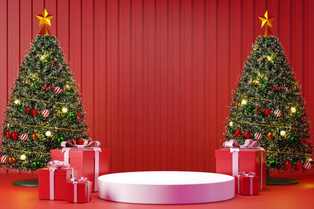 istock Christmas and Happy new year with Christmas tree, gift box with decoration 1447393103