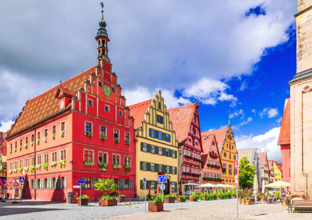 Dinkelsbuhl , Bavaria. Romantic Road beautiful city in Germany. Dinkelsbuhl, Germany. Beautiful small town with traditional colorful houses on Romantic Road route, famous scenics of Bavaria. franconia stock pictures, royalty-free photos & images