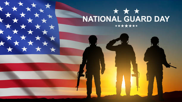 поздравительная открытка ко дню национальной гвардии -13 декабря - veteran military armed forces saluting stock illustrations