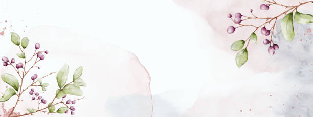 istock Abstract art watercolor of berries branches designed on stains background 1447403271