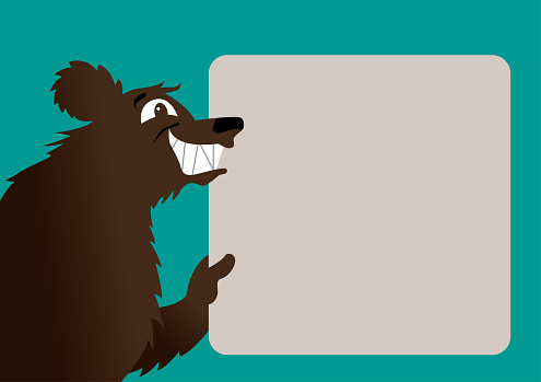 Vector Illustration of a Smiling and Happy Bear Holding Copy Space Panel