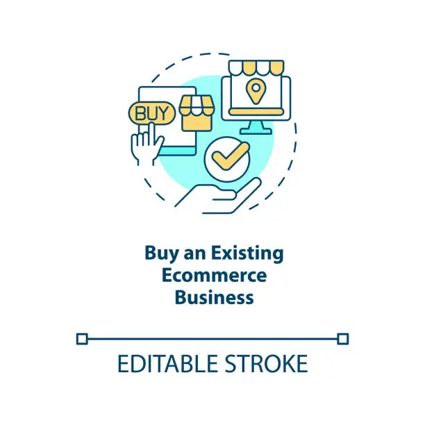 Vector illustration of Buying existing ecommerce business concept icon
