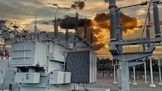 High Voltage Substation Under the Sunset