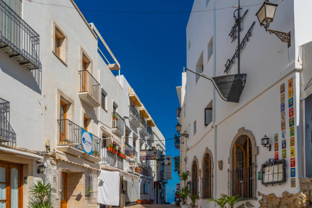 Peniscola white buildings in the Costa del Azahar in Castellon stock photo