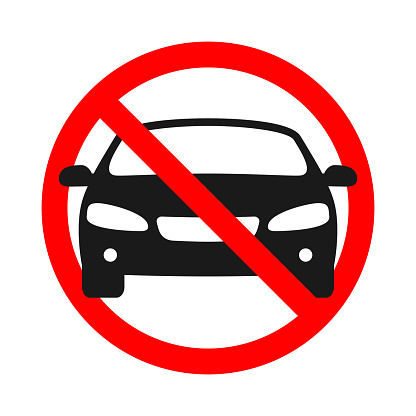 Warning banner no cars. No cars entry graphic sign isolated on white background. Prohibition symbol parking car. Vector illustration.