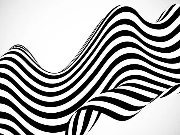 Vector illustration of Abstract black and white curved line stripe. Wave background