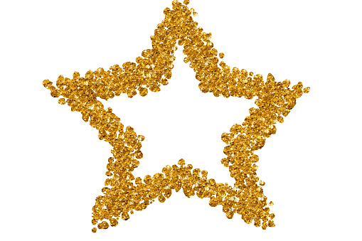 golden star white background, copy space, space for your own text, clipping path
