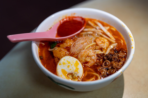 Popular Penang street food prawn noodle soup