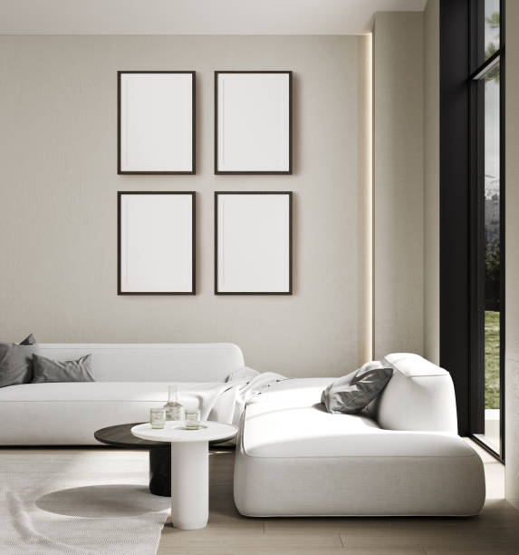 istock Interior space with mock up poster, Minimalism interior, 3d illustration, 3d render. 1447418074