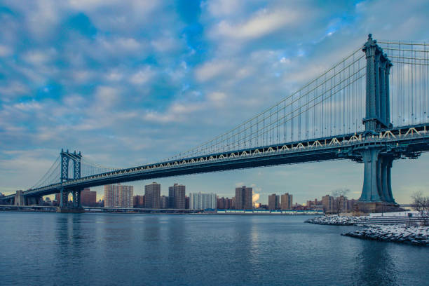 Manhattan Bridge and Brooklyn  Bridge East river  NYC. Famous view,  Manhattan,  New York City.