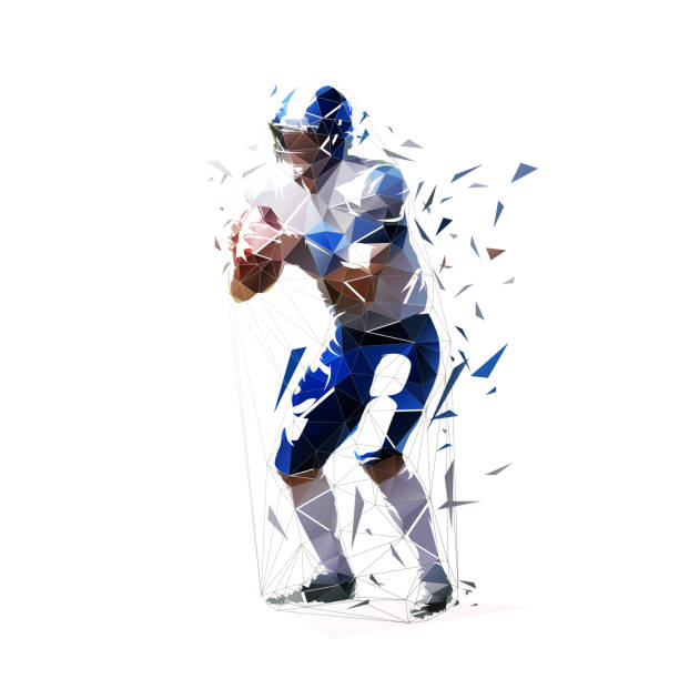 istock Football player, isolated low polygonal vector illustration, geometric football logo from triangles 1447421869