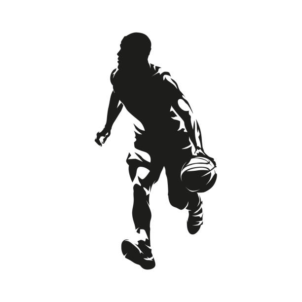 illustrazioni stock, clip art, cartoni animati e icone di tendenza di dribbling del giocatore di basket, silhouette vettoriale isolata astratta. disegno a penna. streetball - streetball basketball sport men