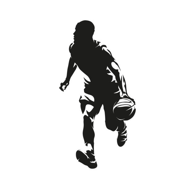 ilustrações, clipart, desenhos animados e ícones de jogador de basquete driblando, silhueta vetorial isolada abstrata. desenho a tinta. bola de rua - basketball silhouette sport athlete
