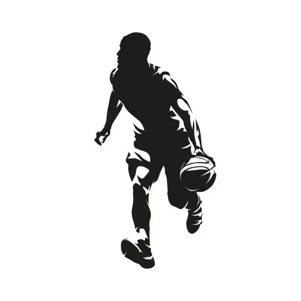 Vector illustration of Basketball player dribbling, abstract isolated vector silhouette. Ink drawing. Streetball