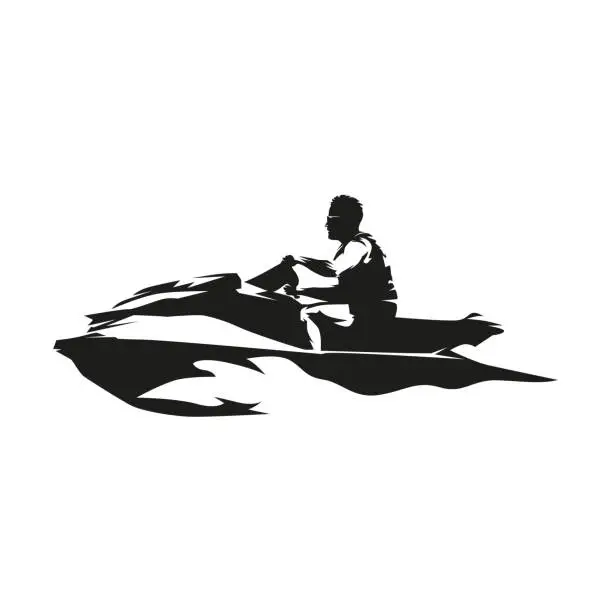 Vector illustration of Personal watercraft, PWC, water scooter or jet ski. Rider sits on recreational watercraft