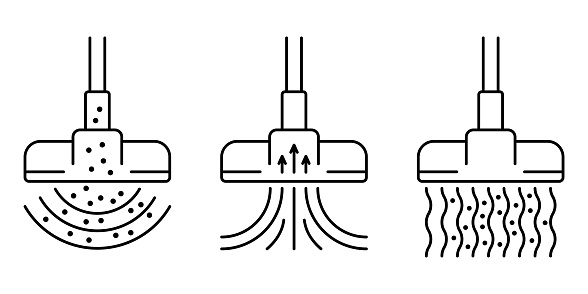 Vacuum cleaner properties icons set - strength and powerful suction