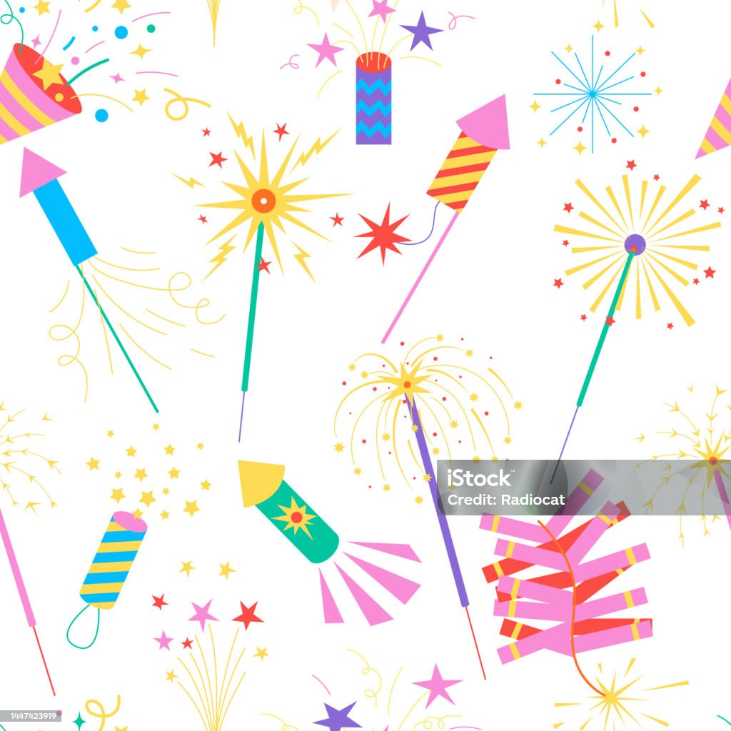 Firework Abstract Patterns Seamless Pattern With Bright Abstract Fireworks Firecrackers And ...