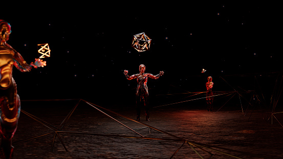 Real Cosmic Entity Three Cosmic Entities Create Abstract Geometry A Fantastic Surreal Plot ...