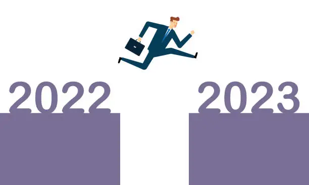 Vector illustration of Businessman jumping over 2023