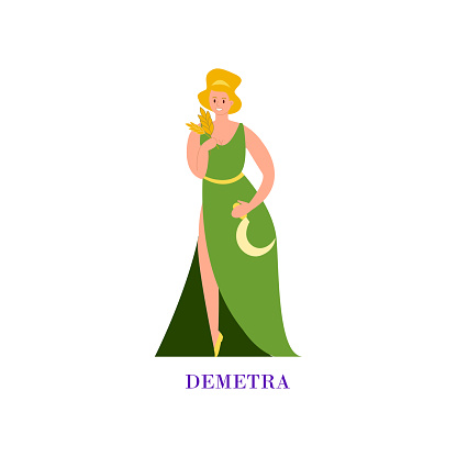 Ancient Greek goddess Demetra cartoon illustration. Demetra character isolated on white background. Archeology, mythology, history concept
