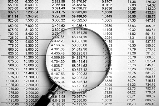 Magnifying glass on financial chart for retirement savings
