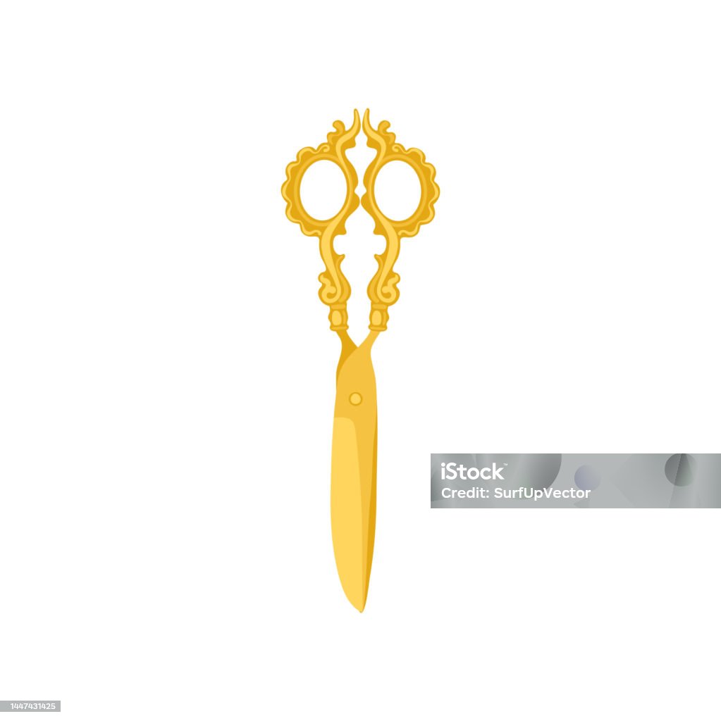 Gold Scissors Draw Vintage Gold Scissors Vector Illustration Stock Illustration - Download ...