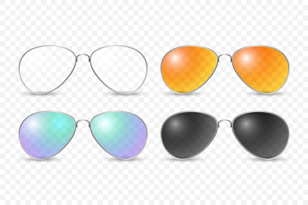 ilustraciones, imágenes clip art, dibujos animados e iconos de stock de vector 3d gafas de montura realista set aislado, gafas de sol transparentes para mujer y hombre, accesorio. óptica, lente, vintage, gafas de moda. vista frontal - blue glass illustrations