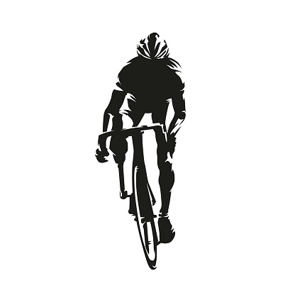 Para-cycling, cyclist with disability, isolated vector silhouette, front view