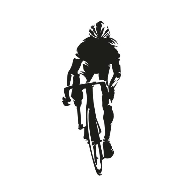 Para-cycling, cyclist with disability, isolated vector silhouette, front view vector art illustration