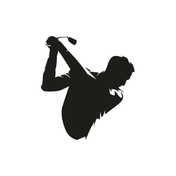 Golf player logo, isolated vector silhouette. Golf swing vector art illustration