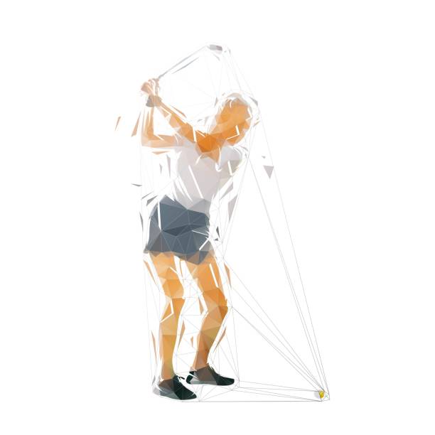 istock Golf player, female golfer, low polygonal isolated vector illustration. Geometric golf swing logo from triangles 1447433338
