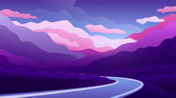 Vector illustration of Long winding road leading off into the mountains.