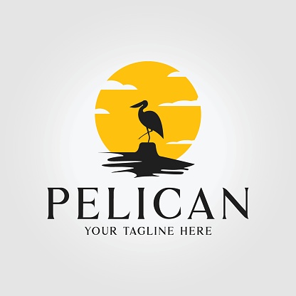 california pelican logo icon with sunset vector design illustration