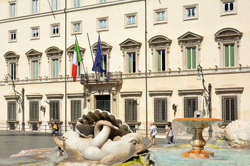 Palazzo Chigi at the Piazza Colonna in Rome. Residence of the Italian Prime Minister - Italy.