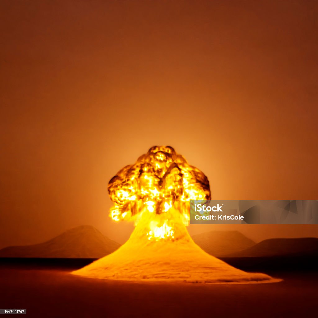 Nuclear explosion, nuclear weapons test, weapons of mass destruction. Nuclear explosion, nuclear weapons test, weapons of mass destruction. 3d visualization Cold War Stock Photo