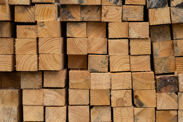 istock Close up photo of stack wood beams 1447446782