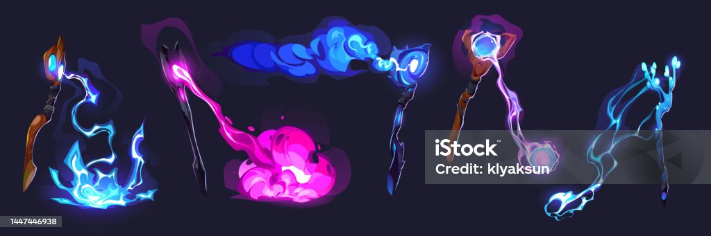 Tramattack Spells Magic Staves With Spells Effects Stock Illustration - Download Image ...