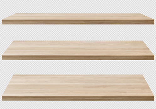 Wood tabletop sheets realistic png set, perspective view isolated on transparent background. Vector illustration of natural material for furniture production. Light brown surface of shelf or desk